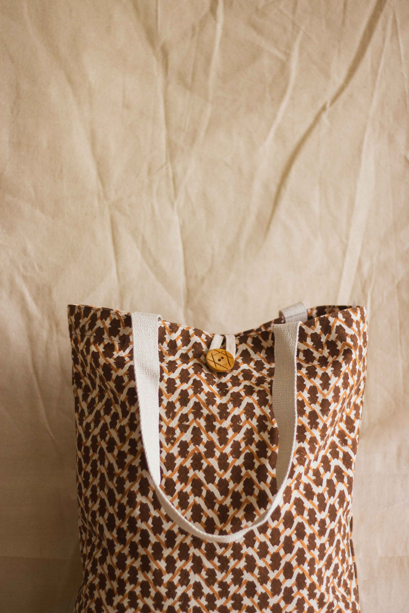 Cotton Shopping Tote Bag · Chevron Beige-5