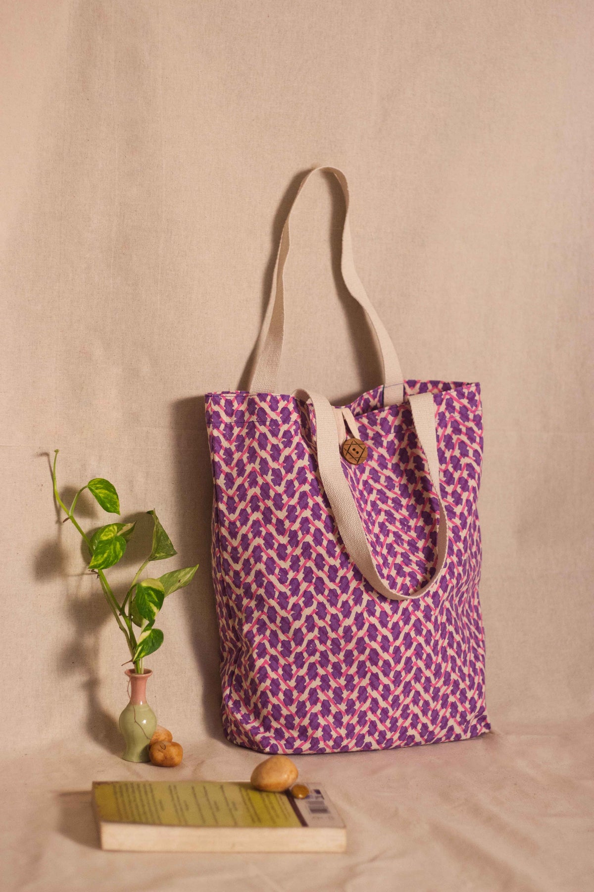 Cotton Shopping Tote Bag · Chevron Pink-2
