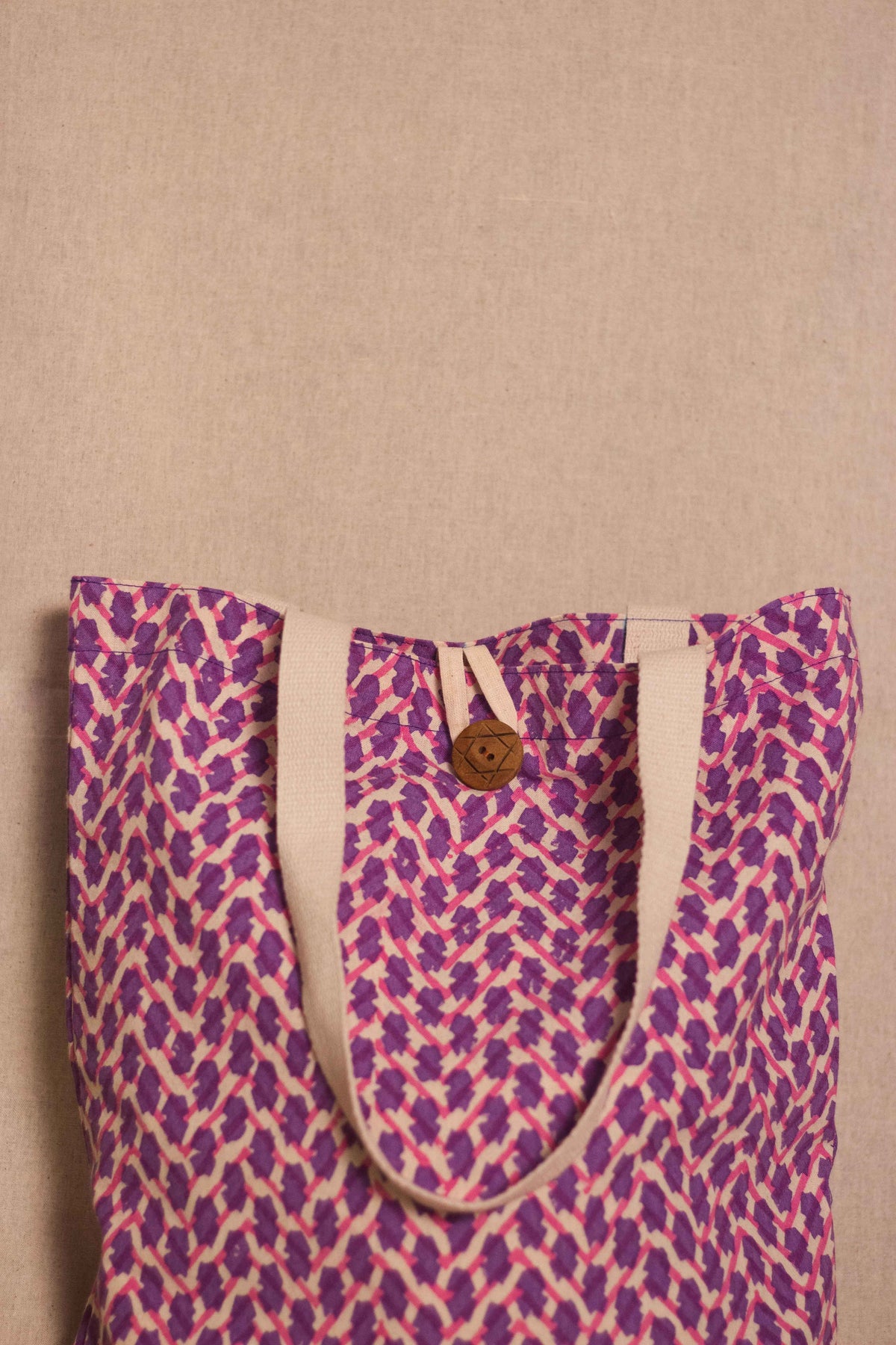 Cotton Shopping Tote Bag · Chevron Pink-3
