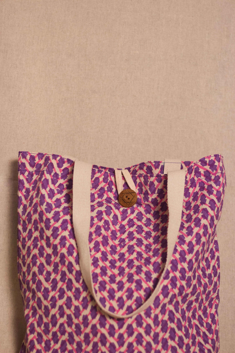 Cotton Shopping Tote Bag · Chevron Pink-3