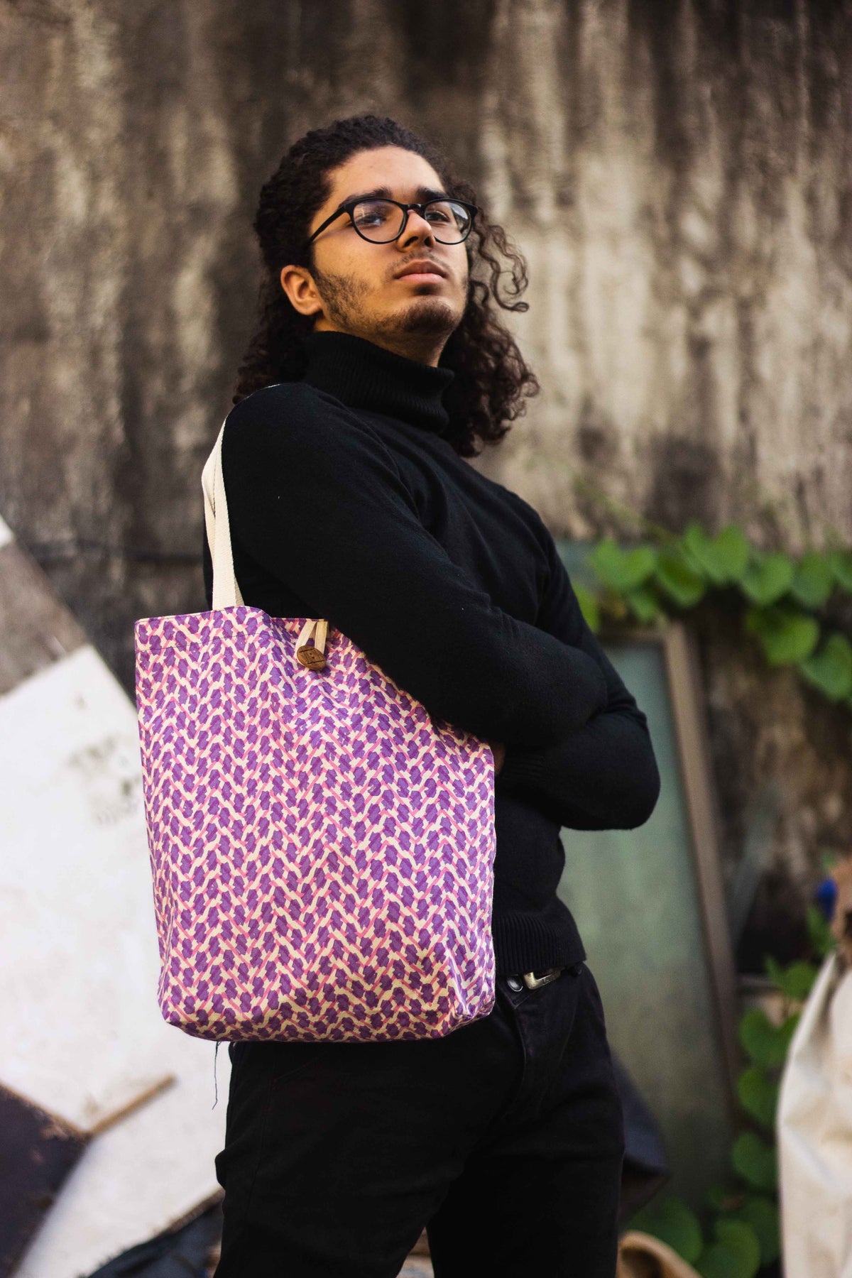 Cotton Shopping Tote Bag · Chevron Pink-5