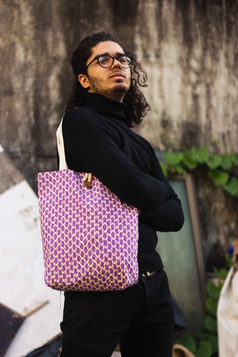 Cotton Shopping Tote Bag · Chevron Pink-5