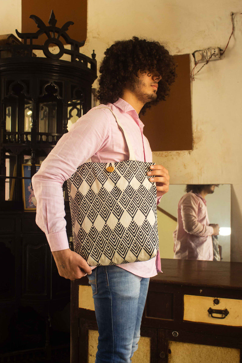Cotton Shopping Tote Bag · Geometric Black-2