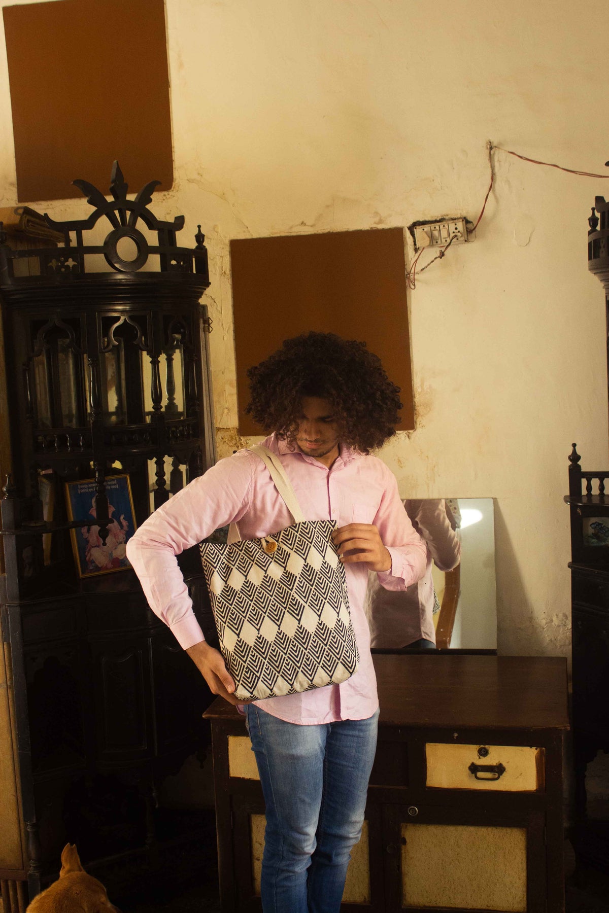 Cotton Shopping Tote Bag · Geometric Black-4