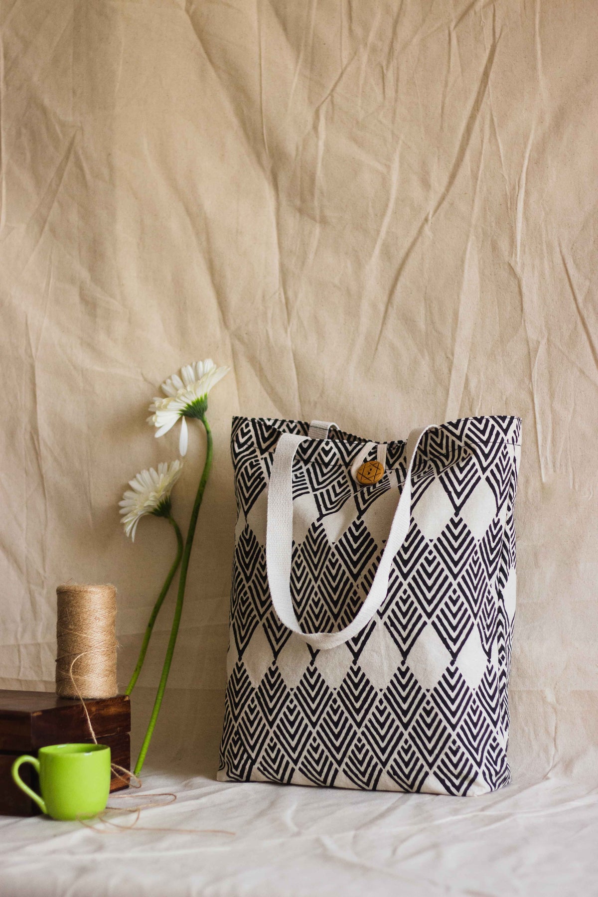 Cotton Shopping Tote Bag · Geometric Black-5