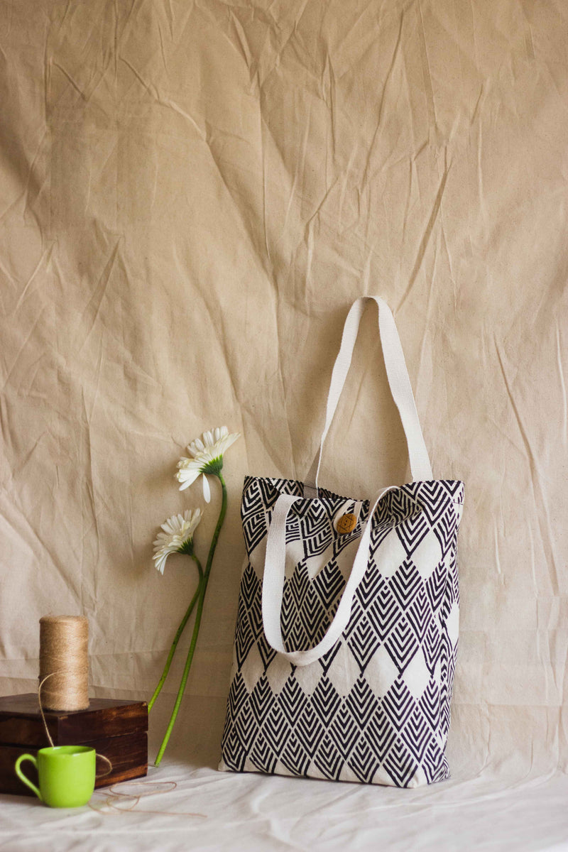 Cotton Shopping Tote Bag · Geometric Black-6