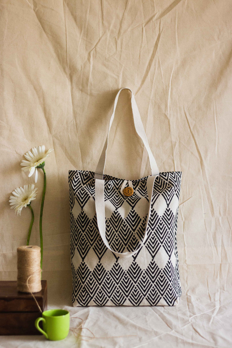 Cotton Shopping Tote Bag · Geometric Black-7
