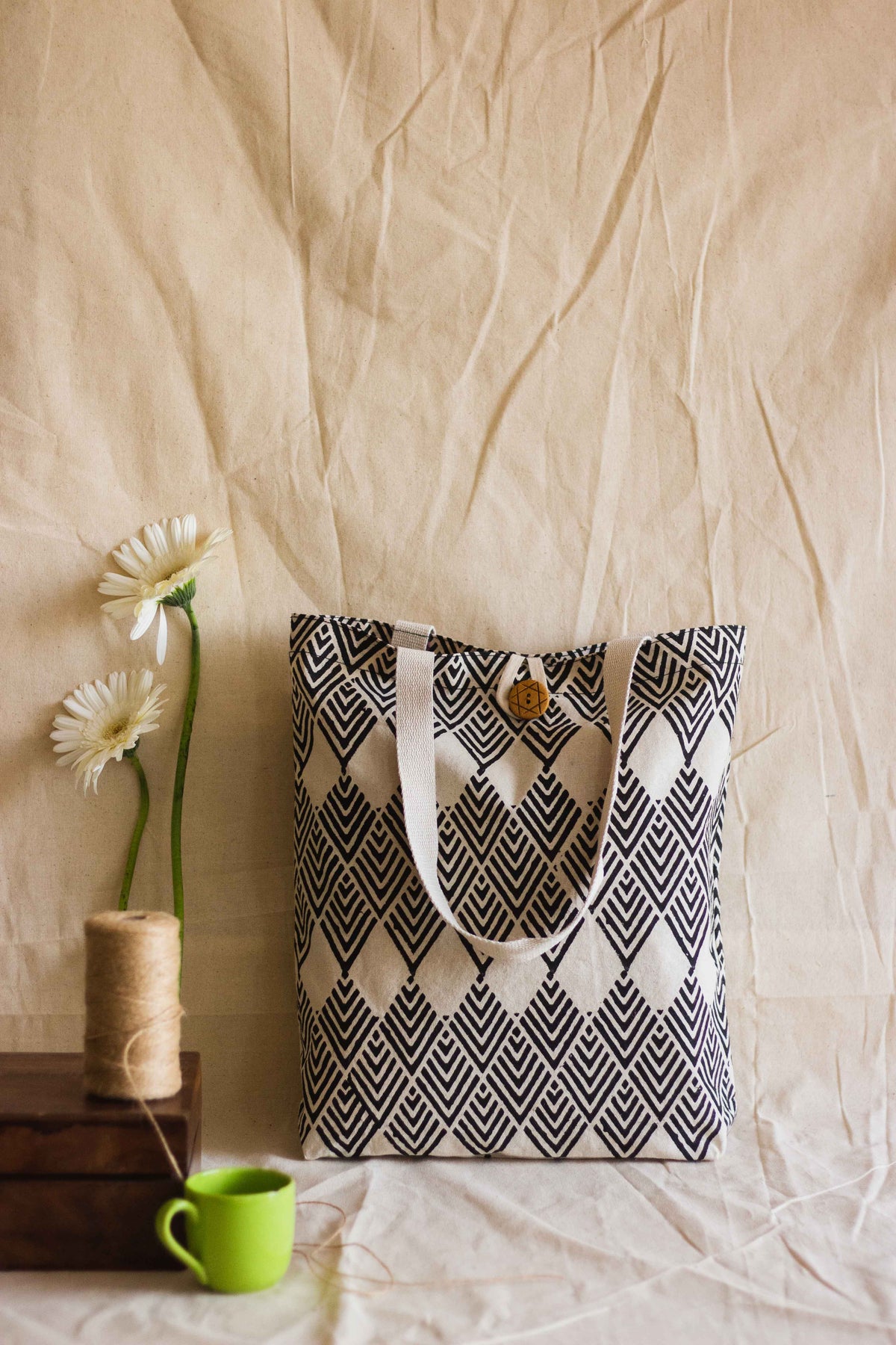 Cotton Shopping Tote Bag · Geometric Black-8