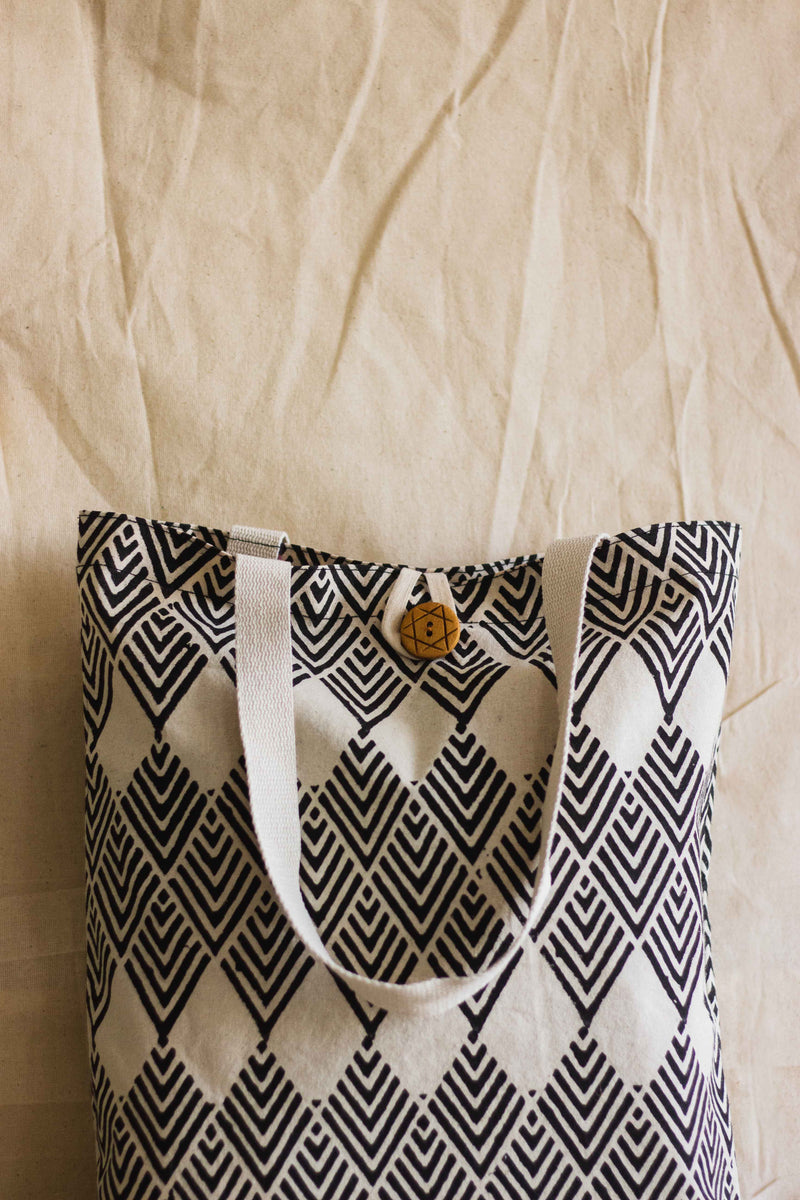 Cotton Shopping Tote Bag · Geometric Black-9