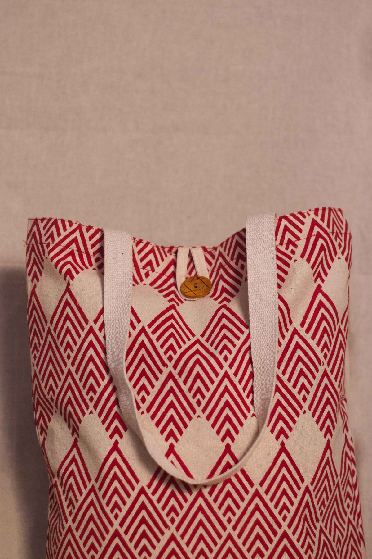 Cotton Shopping Tote Bag · Geometric Red-2