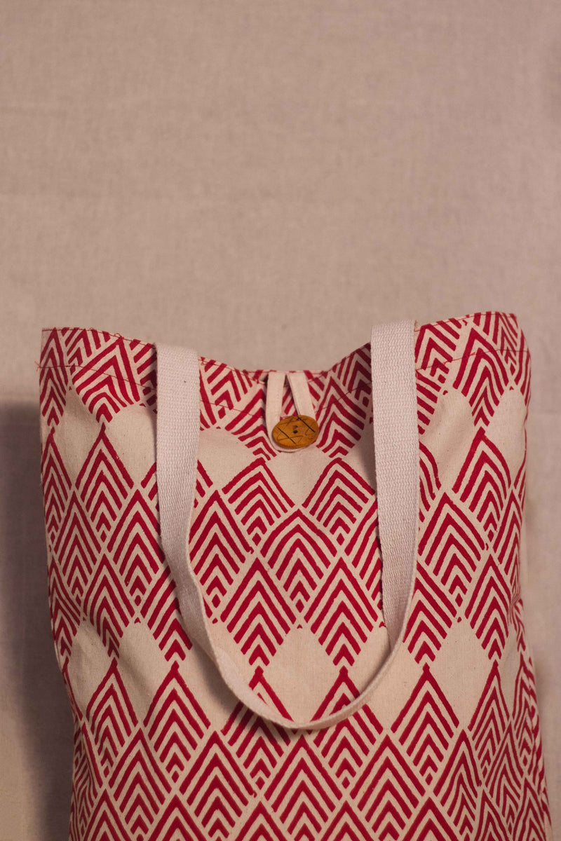 Cotton Shopping Tote Bag · Geometric Red-2