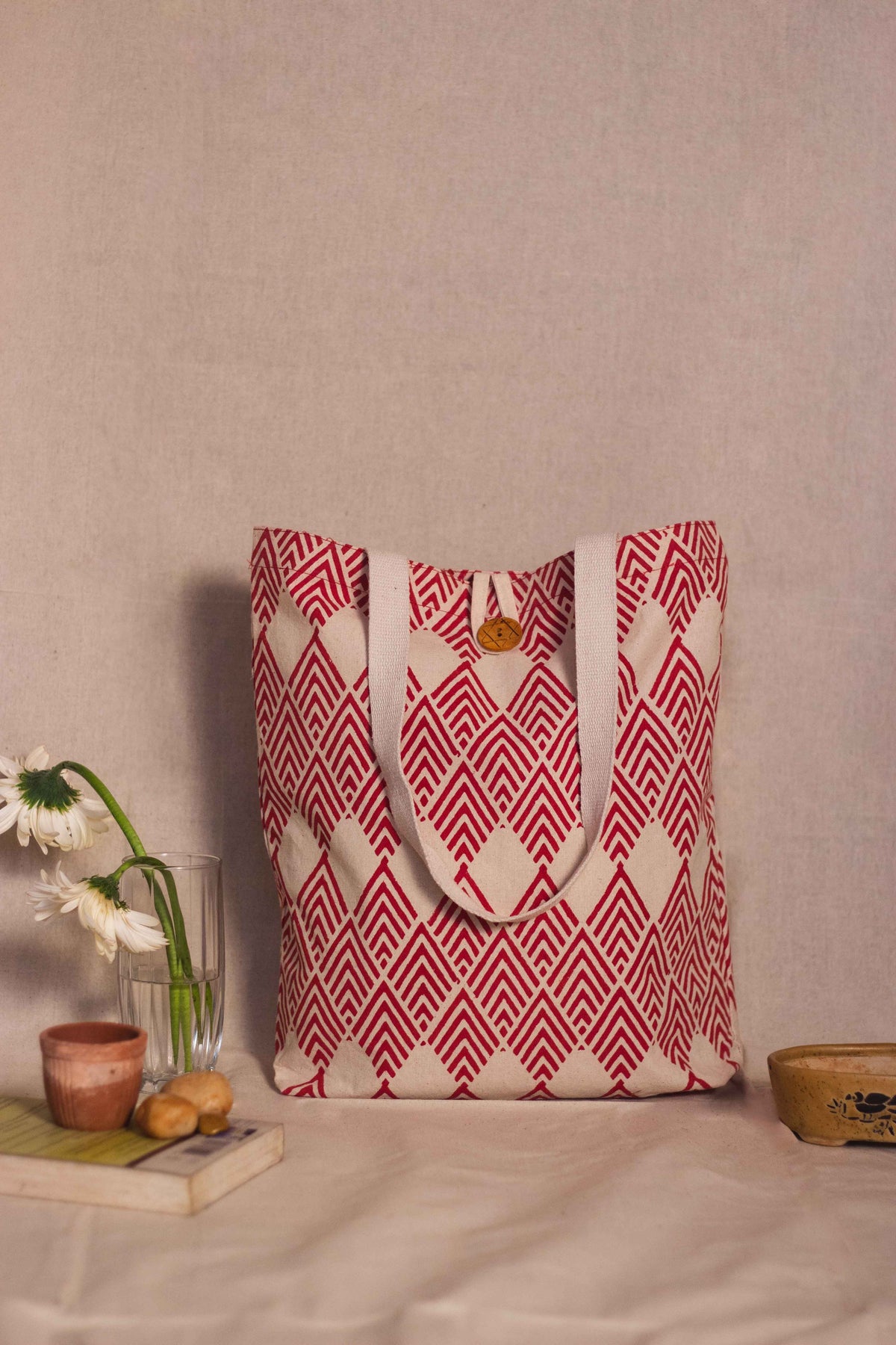 Cotton Shopping Tote Bag · Geometric Red-3