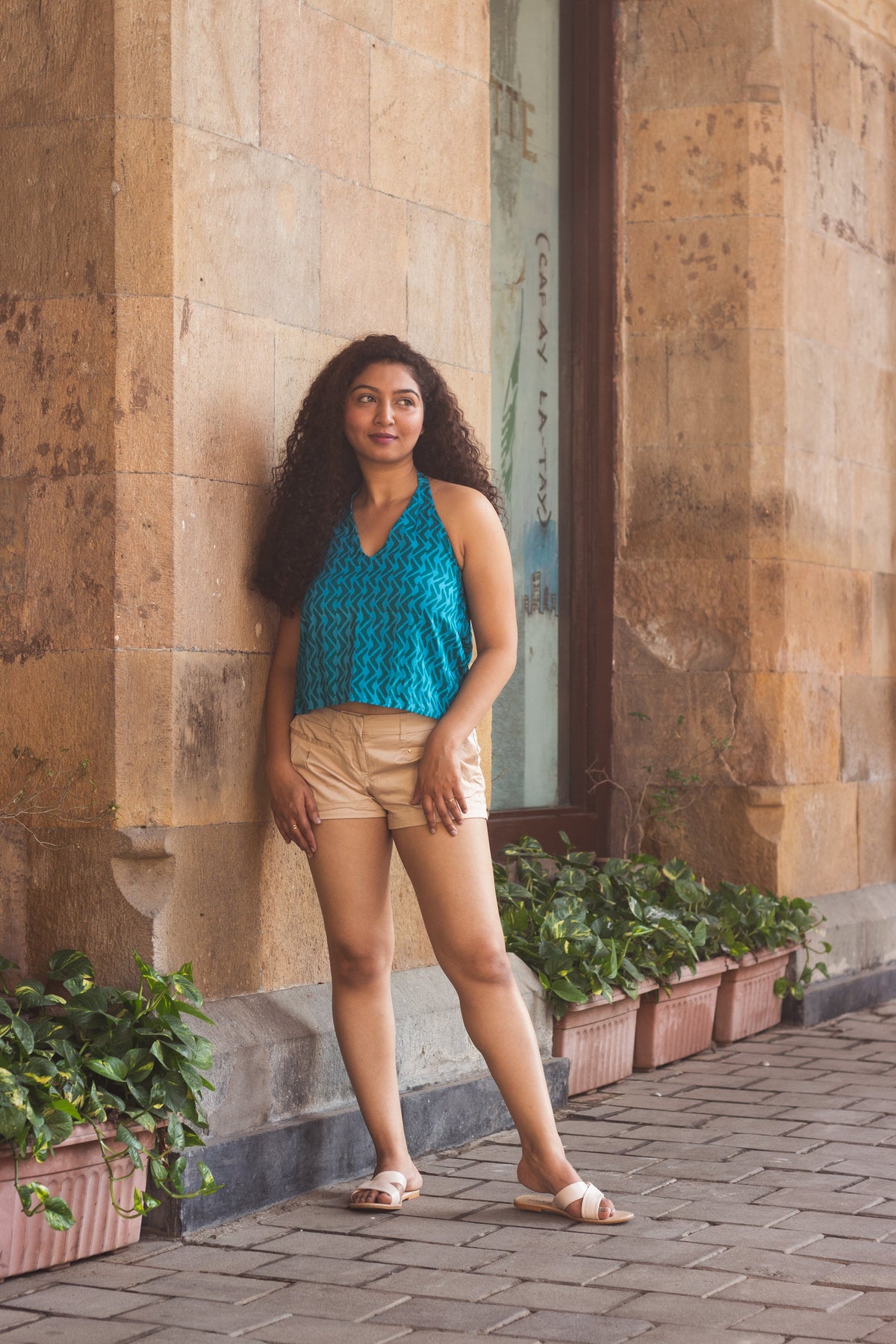 Cotton Crop Top In Batik Print Boomerang Blue-1