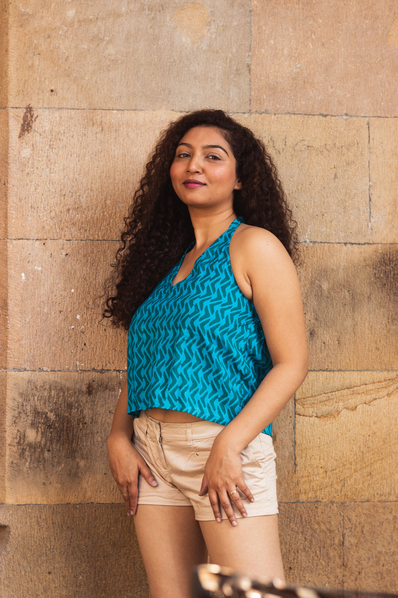 Cotton Crop Top In Batik Print Boomerang Blue-8