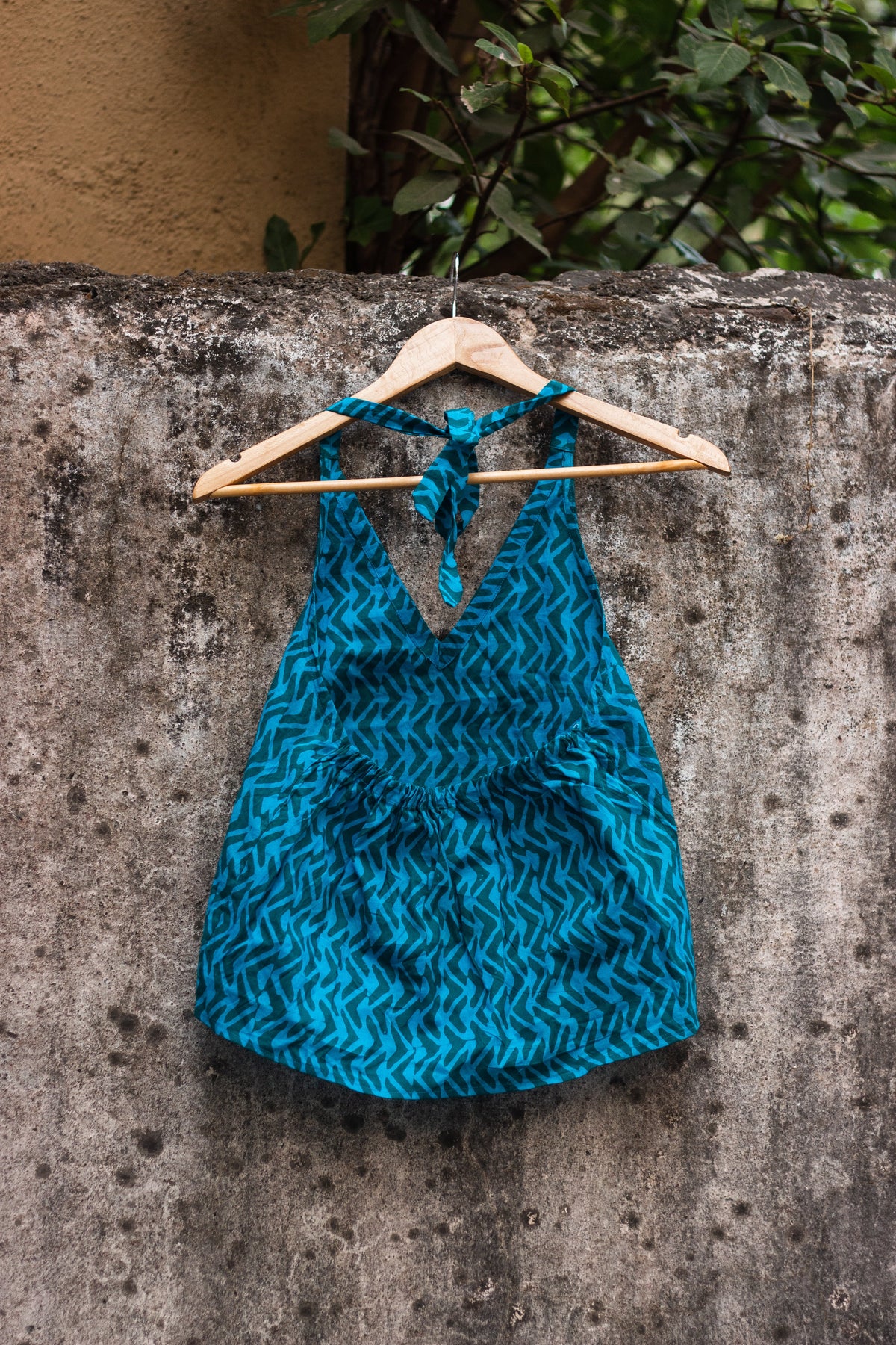 Cotton Crop Top In Batik Print Boomerang Blue-4