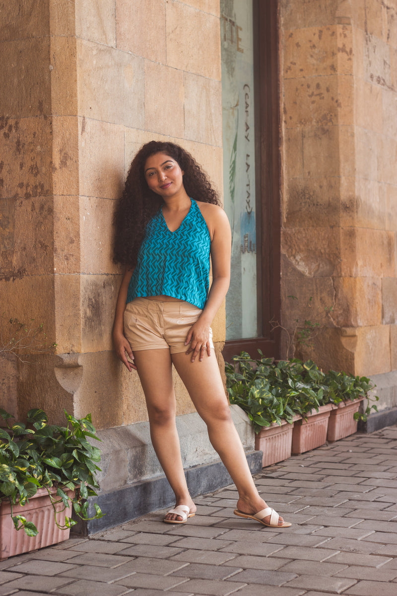 Cotton Crop Top In Batik Print Boomerang Blue-6