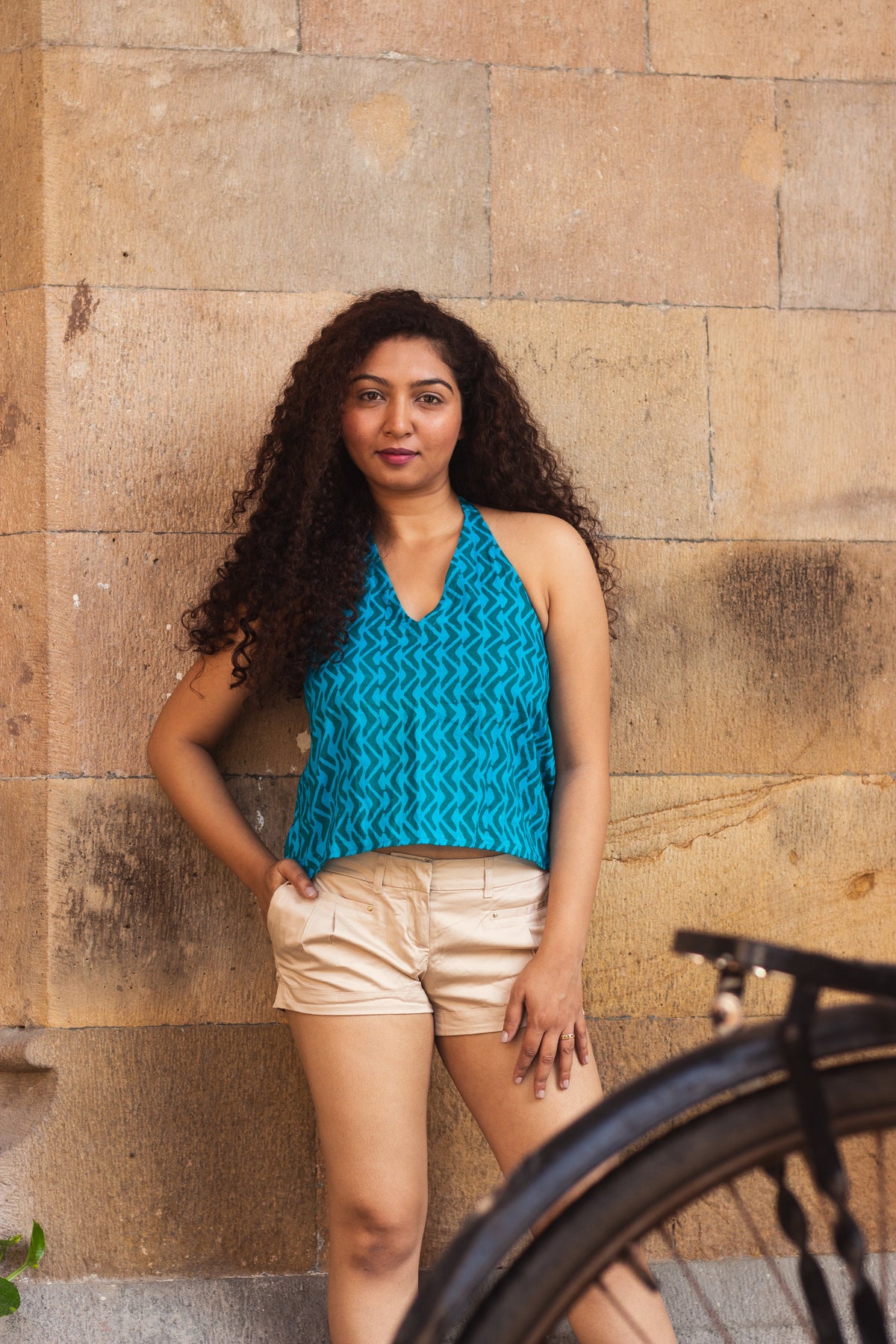 Cotton Crop Top In Batik Print Boomerang Blue-7