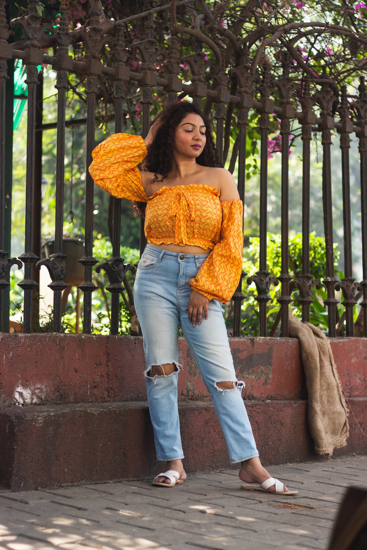 Cotton Crop Top In Batik Print Boomerang • Yellow-6