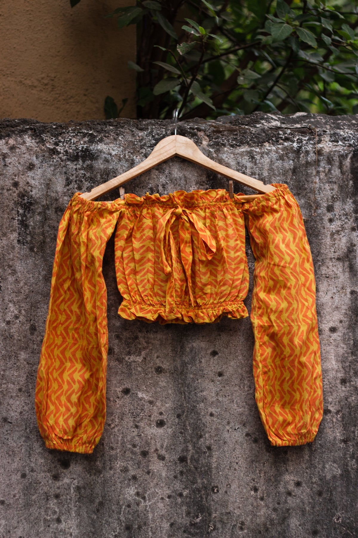 Cotton Crop Top In Batik Print Boomerang • Yellow