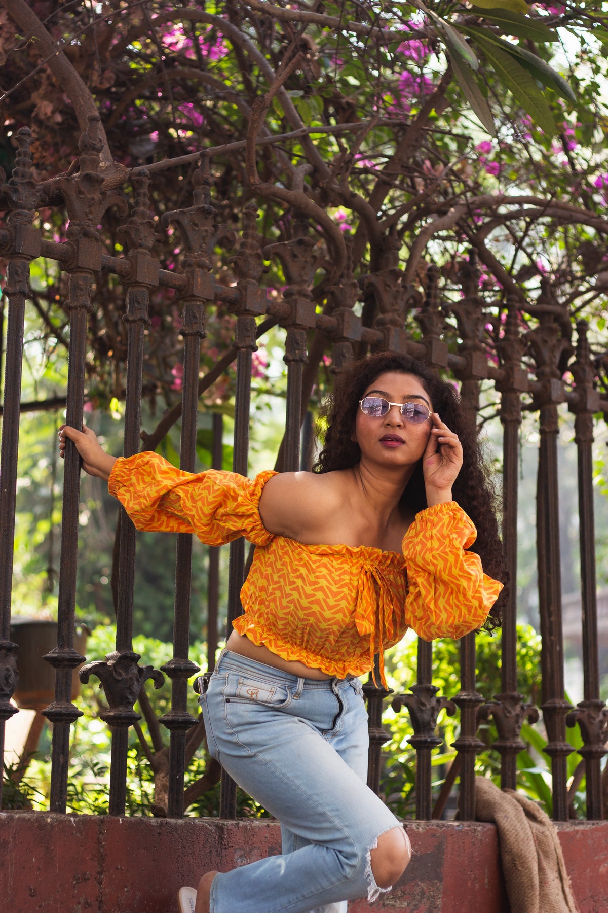 Cotton Crop Top In Batik Print Boomerang • Yellow-5