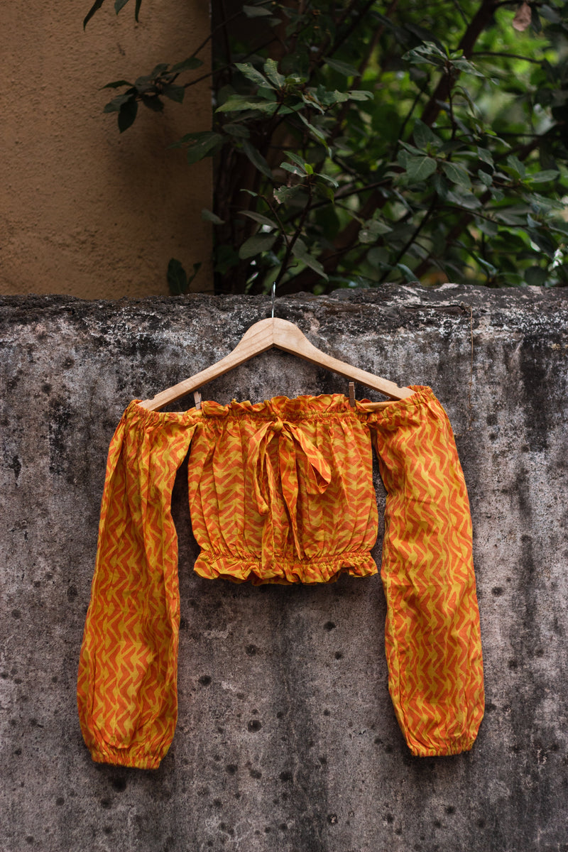 Cotton Crop Top In Batik Print Boomerang • Yellow-7