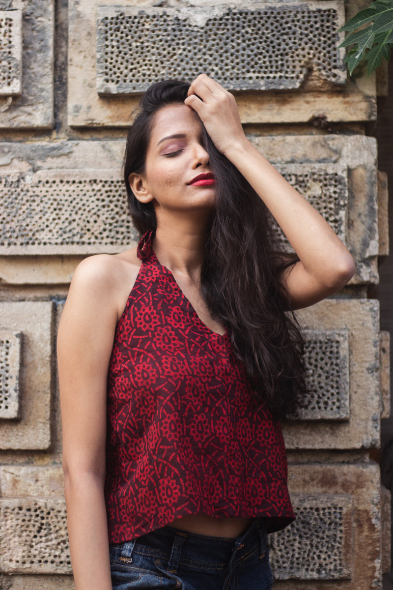 Cotton Crop Top In Batik Print Chic Florals-12