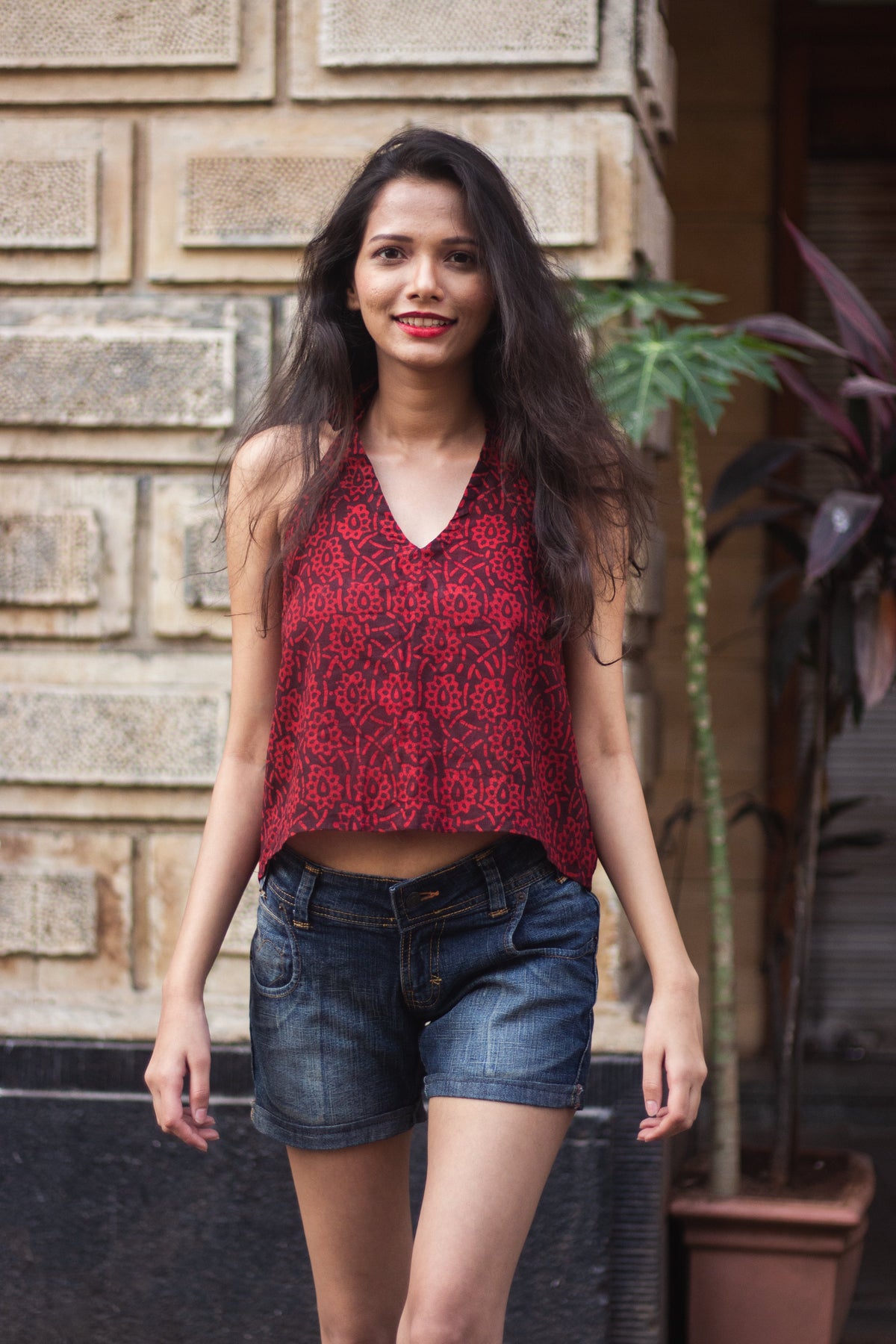 Cotton Crop Top In Batik Print Chic Florals-1