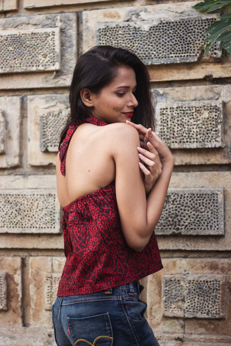 Cotton Crop Top In Batik Print Chic Florals-8