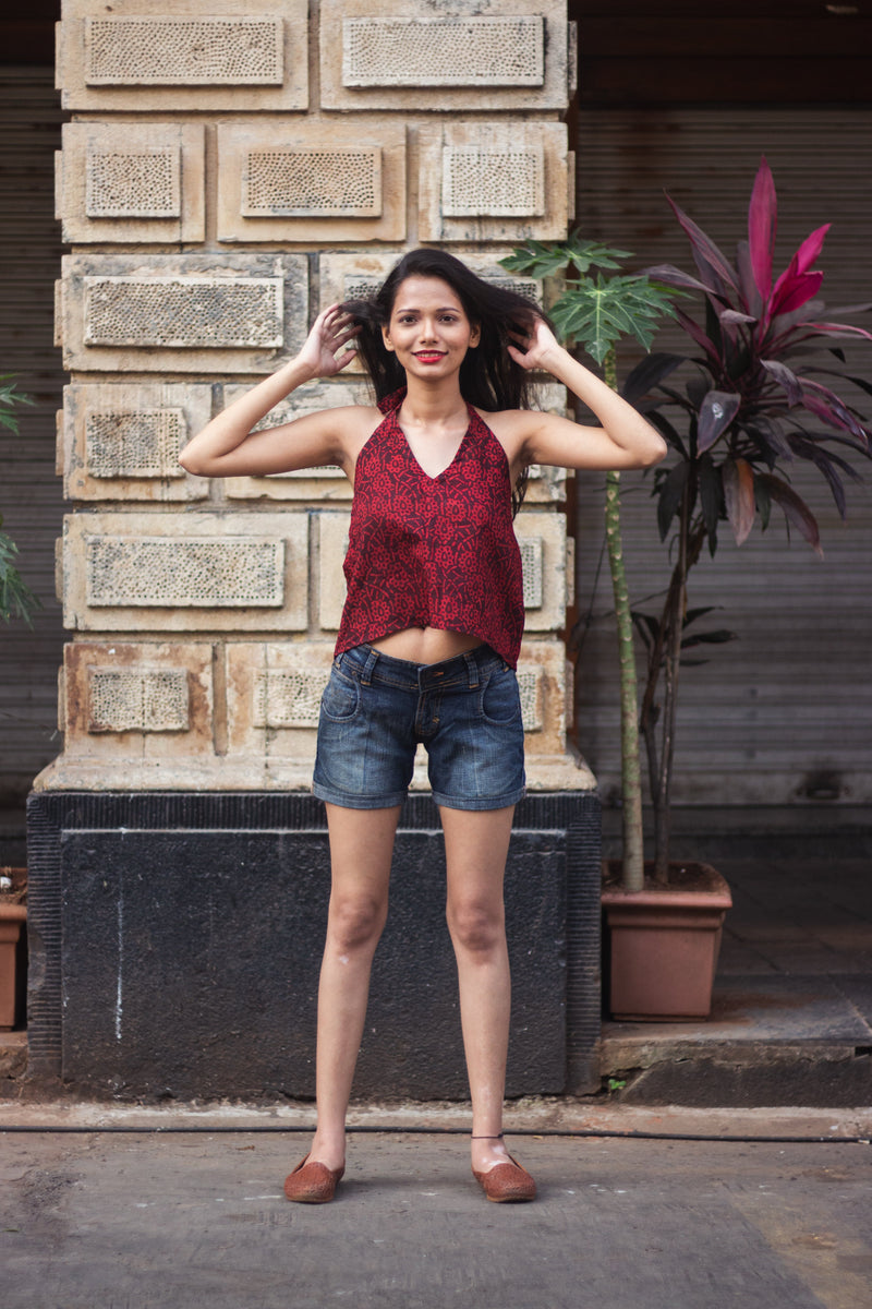 Cotton Crop Top In Batik Print Chic Florals-9