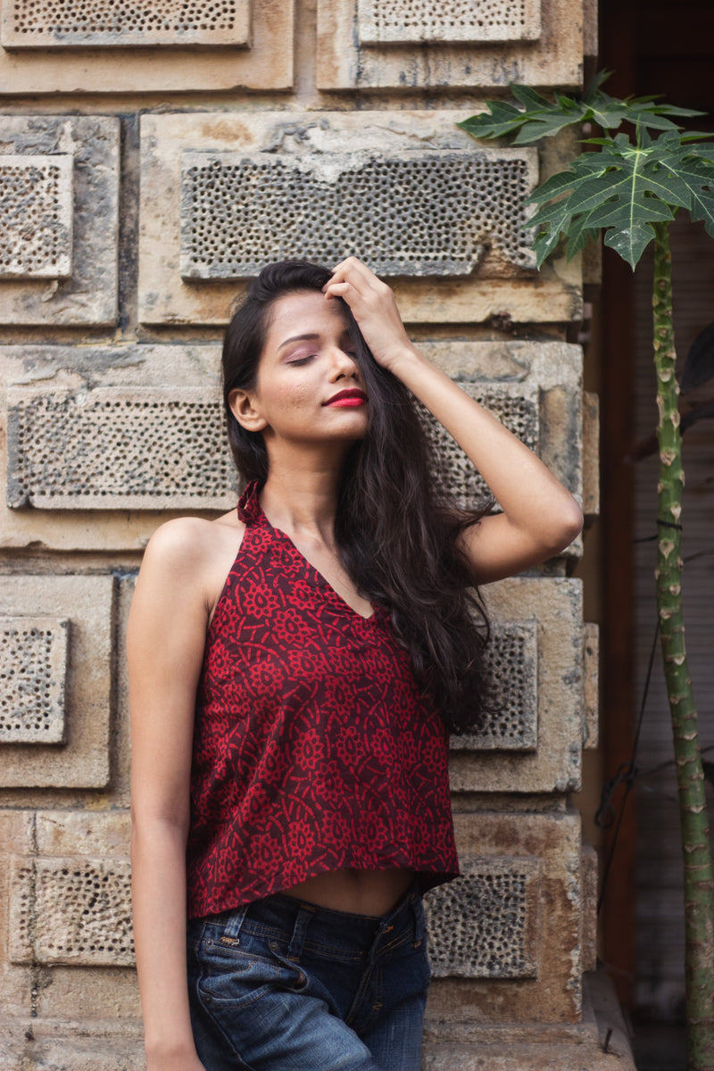 Cotton Crop Top In Batik Print Chic Florals-10