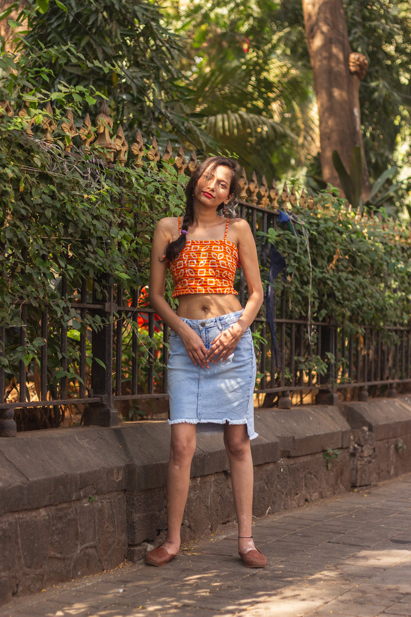Cotton Crop Top In Batik Print • Unusual Shapes-3