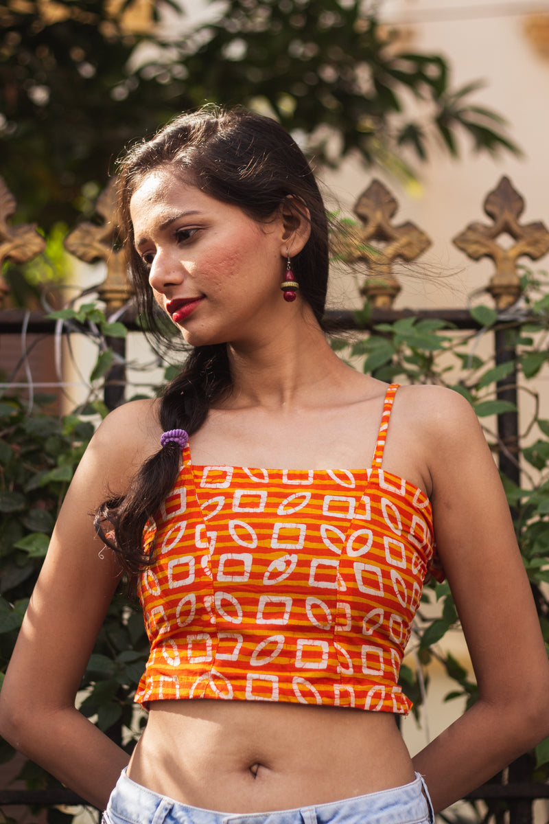 Cotton Crop Top In Batik Print • Unusual Shapes-1