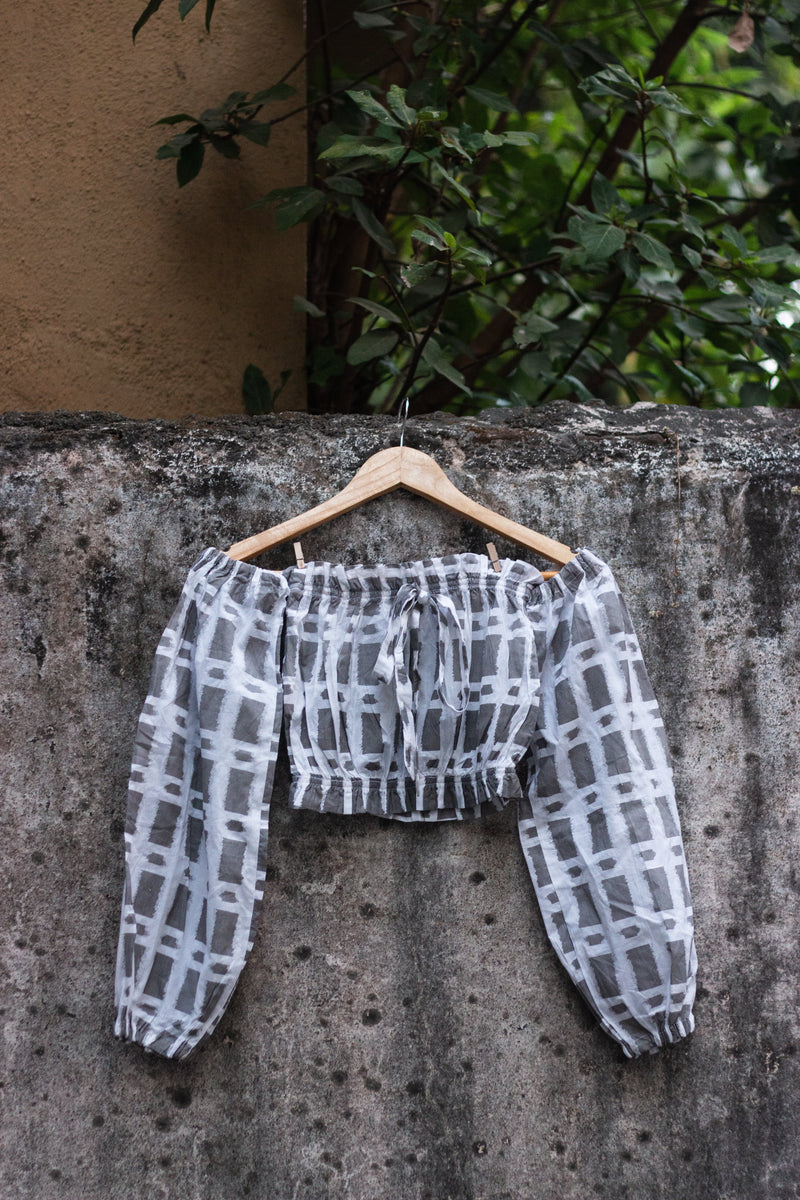 Cotton Crop Top In Screen Print Brick Rectangle-2