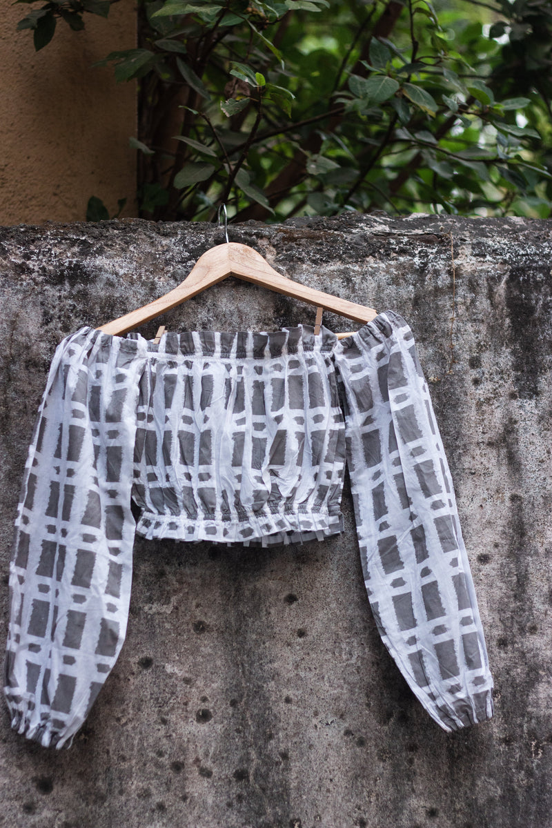 Cotton Crop Top In Screen Print Brick Rectangle-10