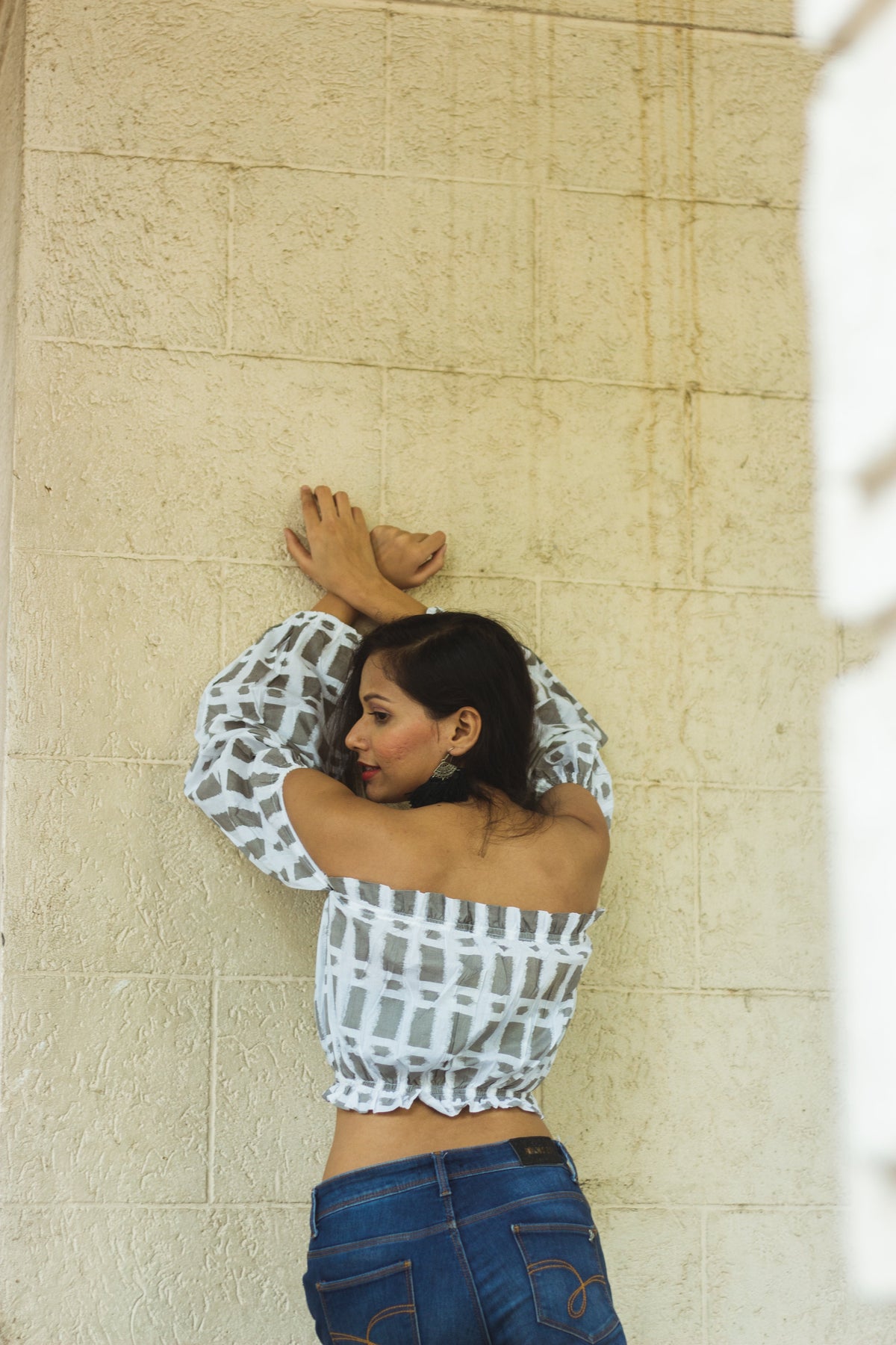 Cotton Crop Top In Screen Print Brick Rectangle-11