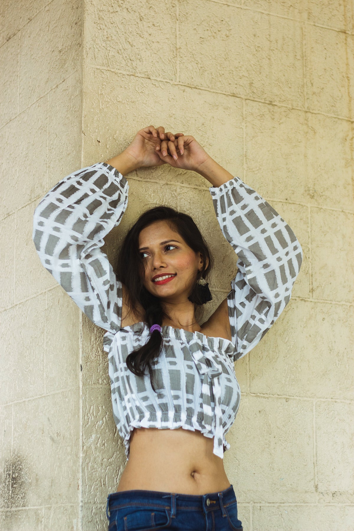 Cotton Crop Top In Screen Print Brick Rectangle-12