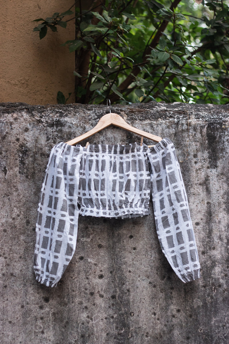 Cotton Crop Top In Screen Print Brick Rectangle-4