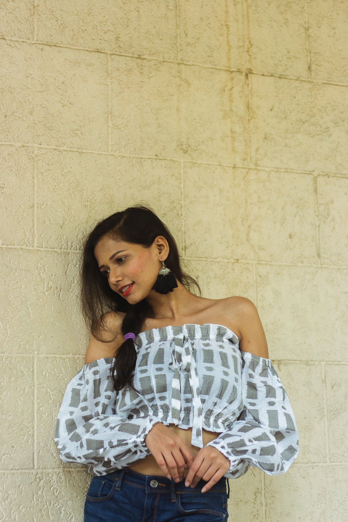 Cotton Crop Top In Screen Print Brick Rectangle-7