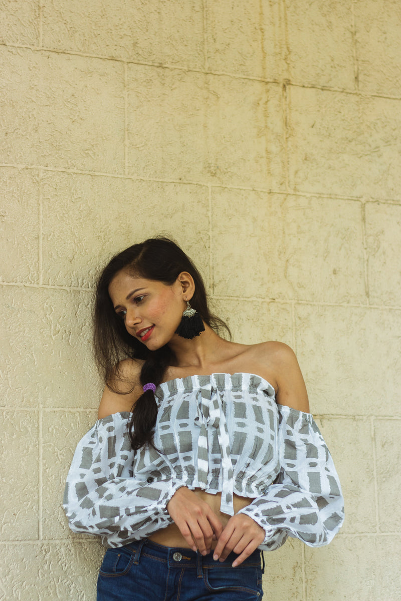 Cotton Crop Top In Screen Print Brick Rectangle-7