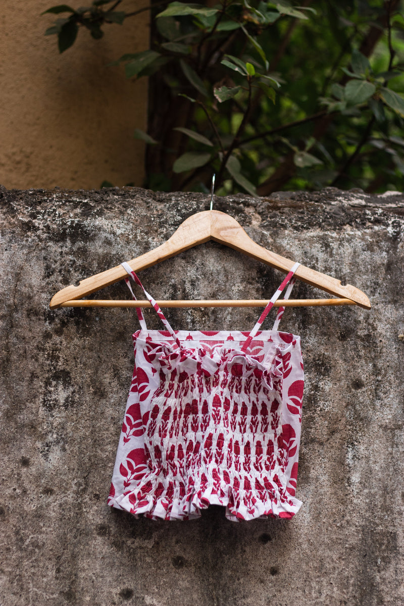 Cotton Crop Top In Screen Print Floral Butta-2