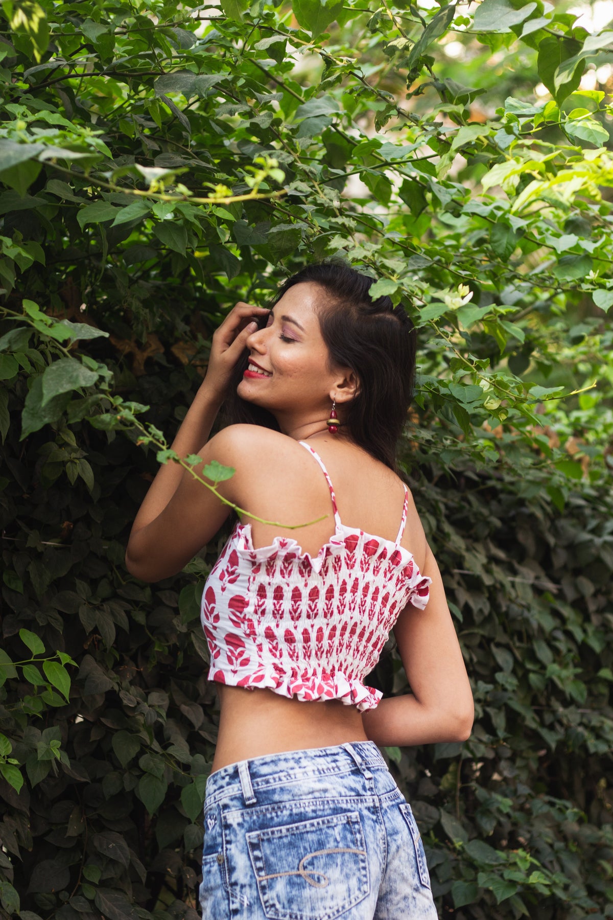 Cotton Crop Top In Screen Print Floral Butta-6