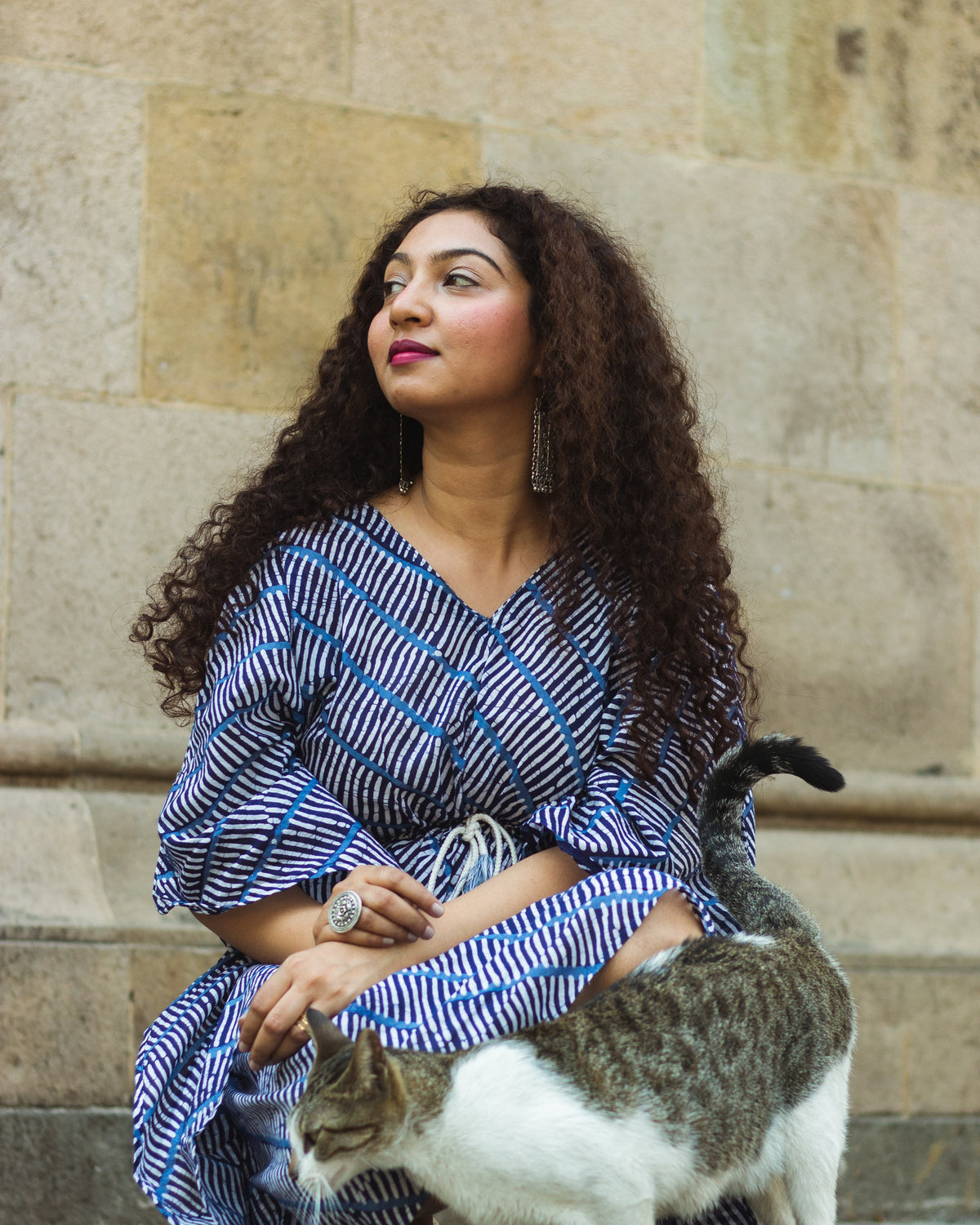 Cotton Mul Batik Kaftan Tunic Dress · Blue Leheriya-6
