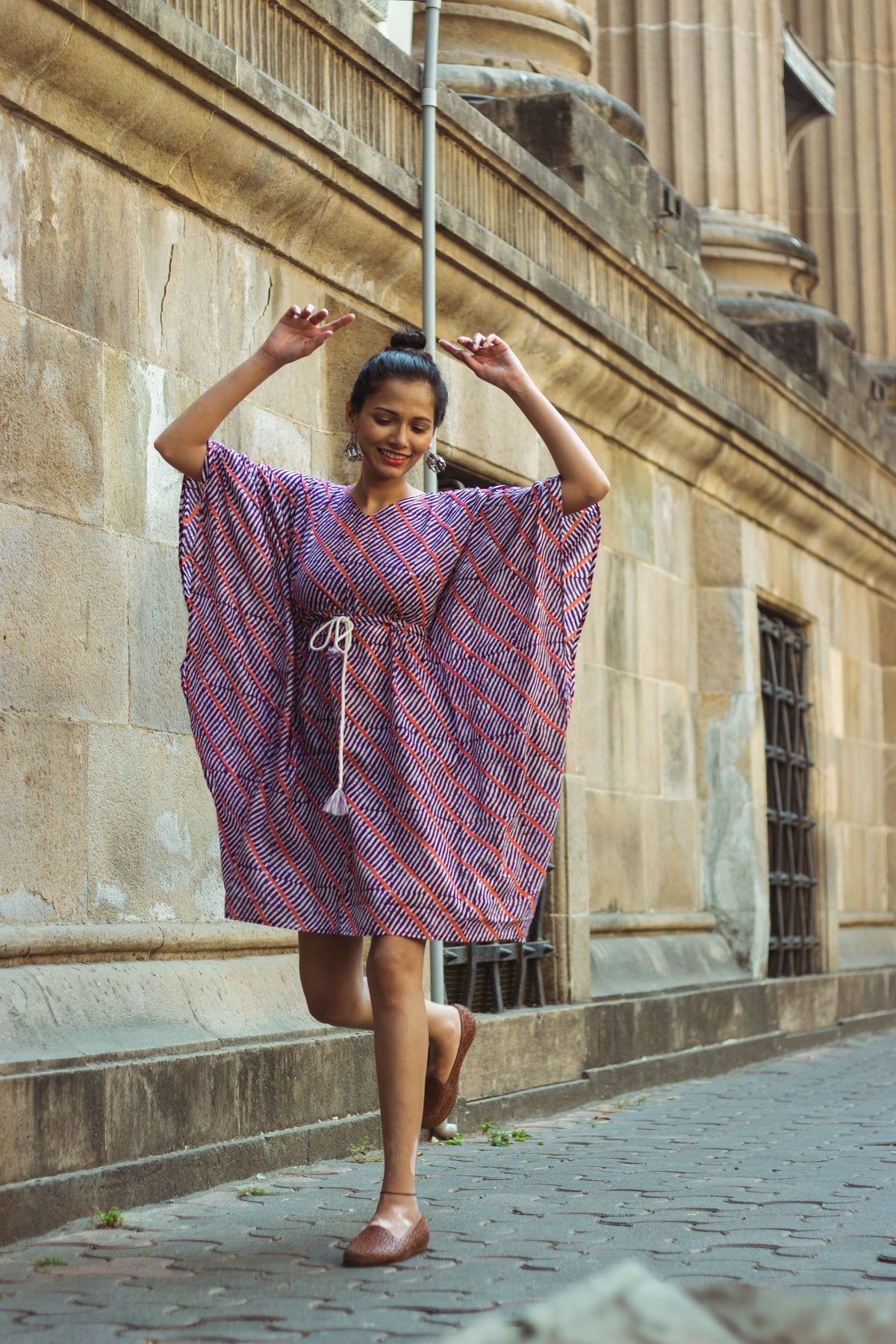 Cotton Mul Batik Kaftan Tunic Dress · Purple Leheriya-1