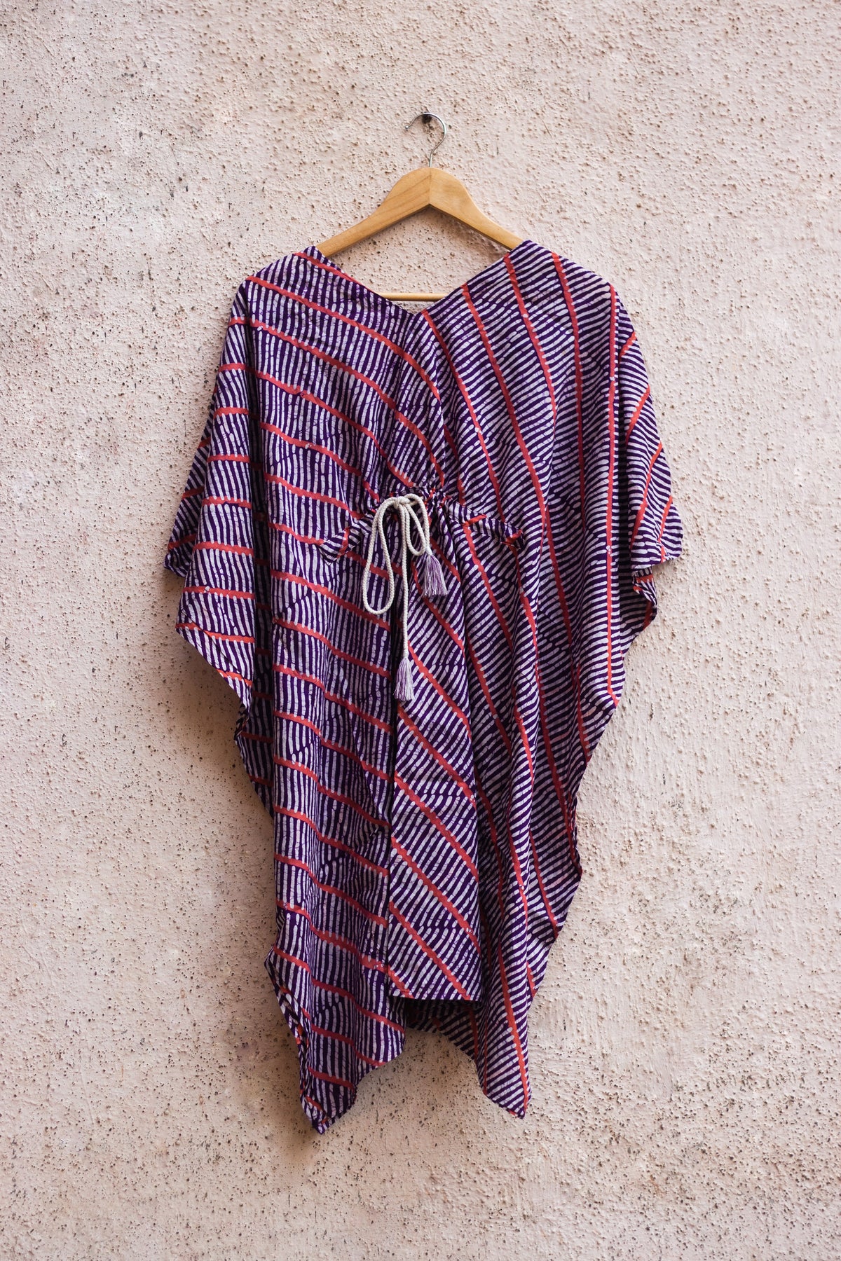 Cotton Mul Batik Kaftan Tunic Dress · Purple Leheriya-5