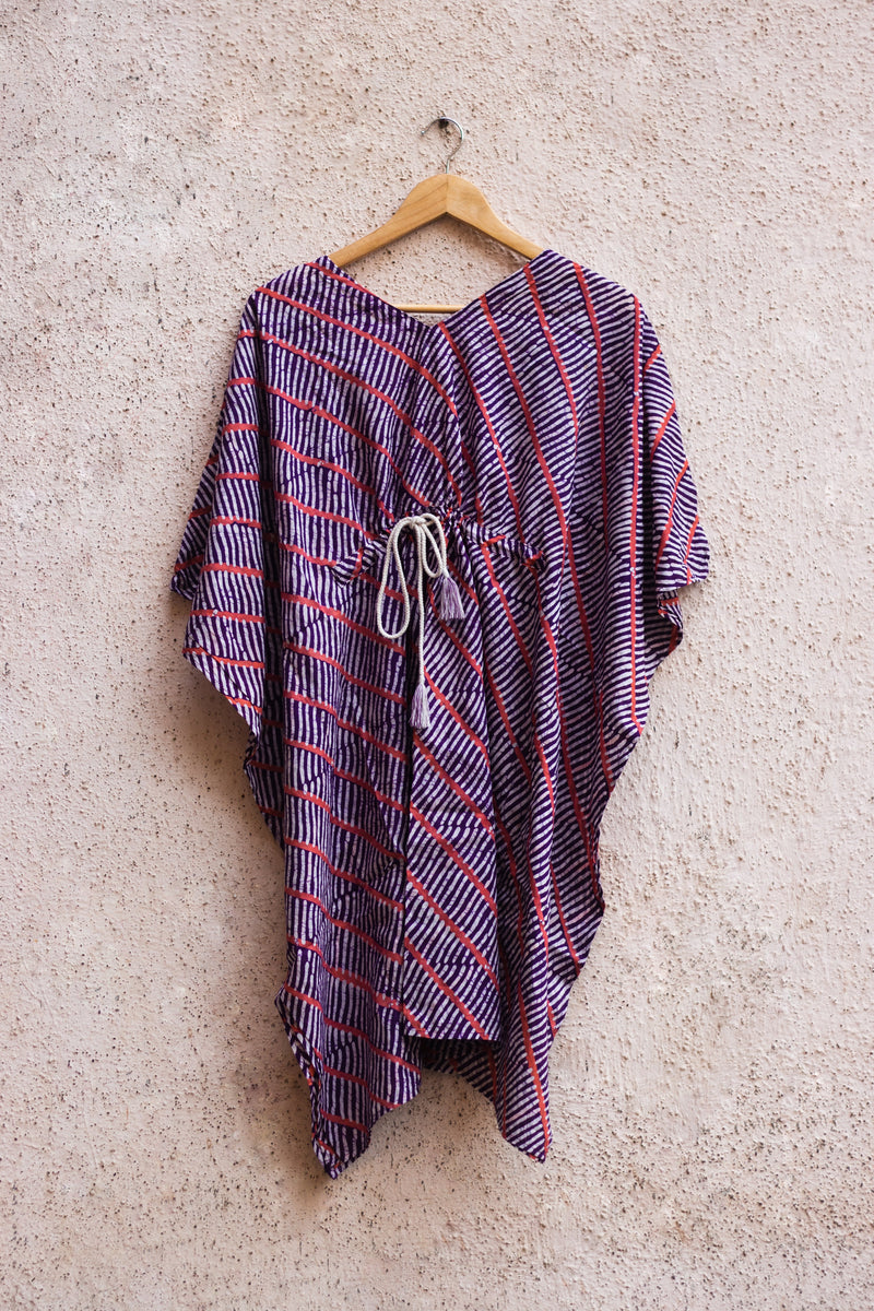Cotton Mul Batik Kaftan Tunic Dress · Purple Leheriya-5