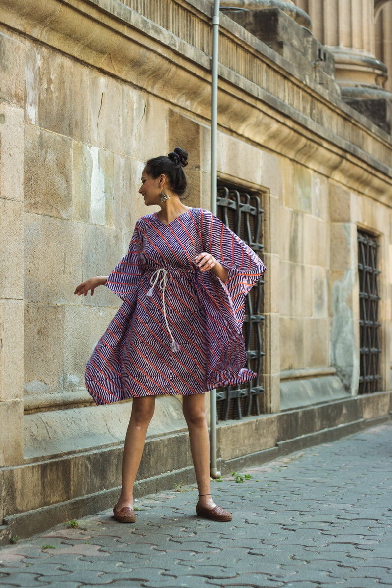 Cotton Mul Batik Kaftan Tunic Dress · Purple Leheriya-6