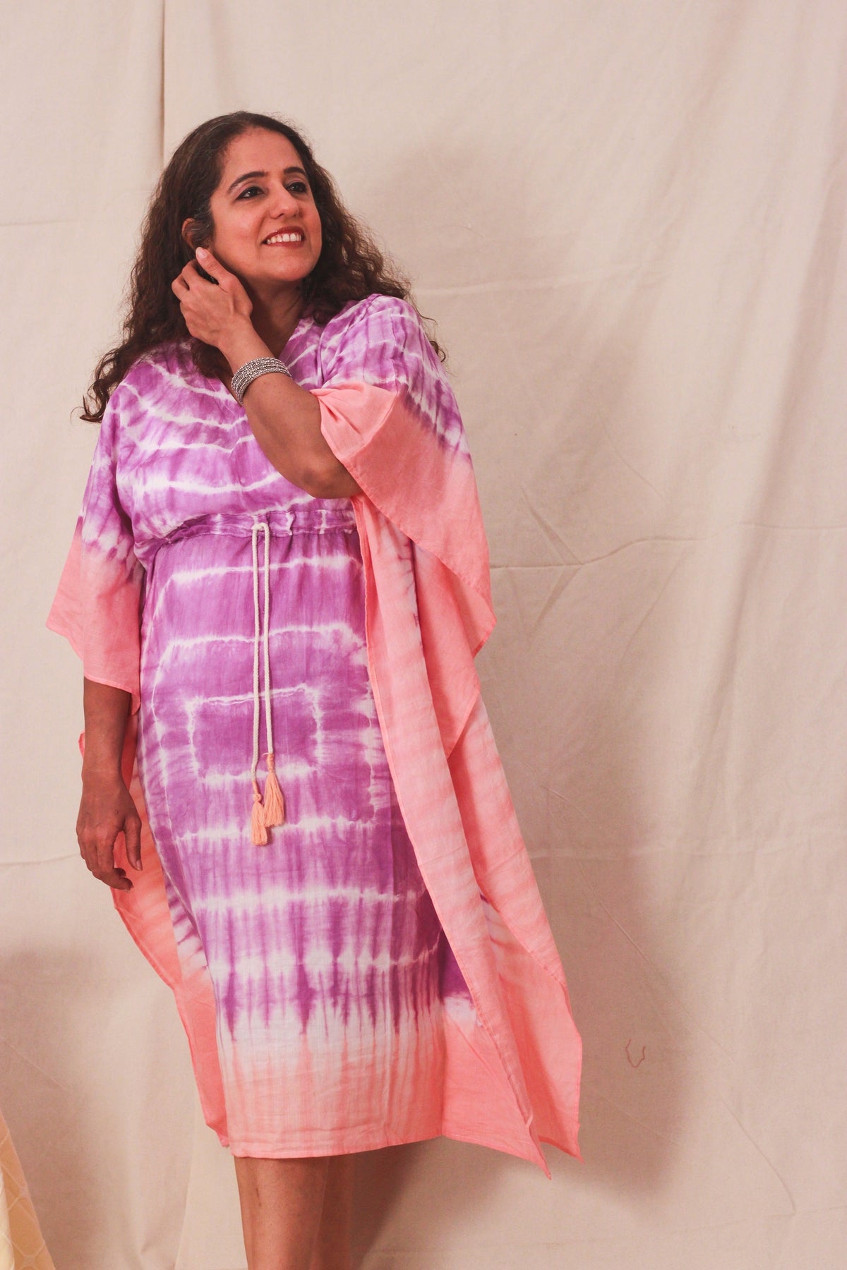 Cotton Mulmul Tie Dye Kaftan Dress · Soothing Pastels-3