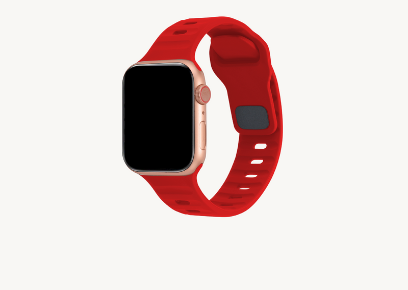 Red Rugged Silicone Apple Watch Band with Pin & Tuck Closure.