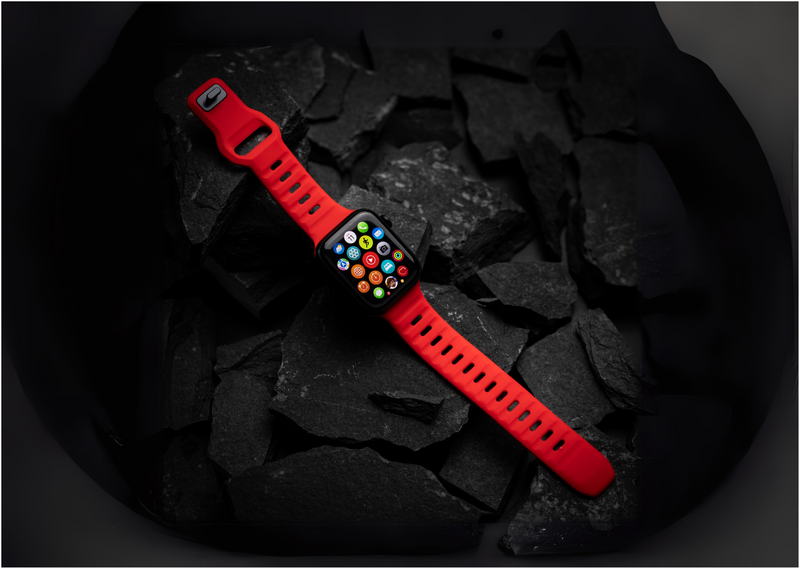 Red Rugged Silicone Apple Watch Band with Pin & Tuck Closure