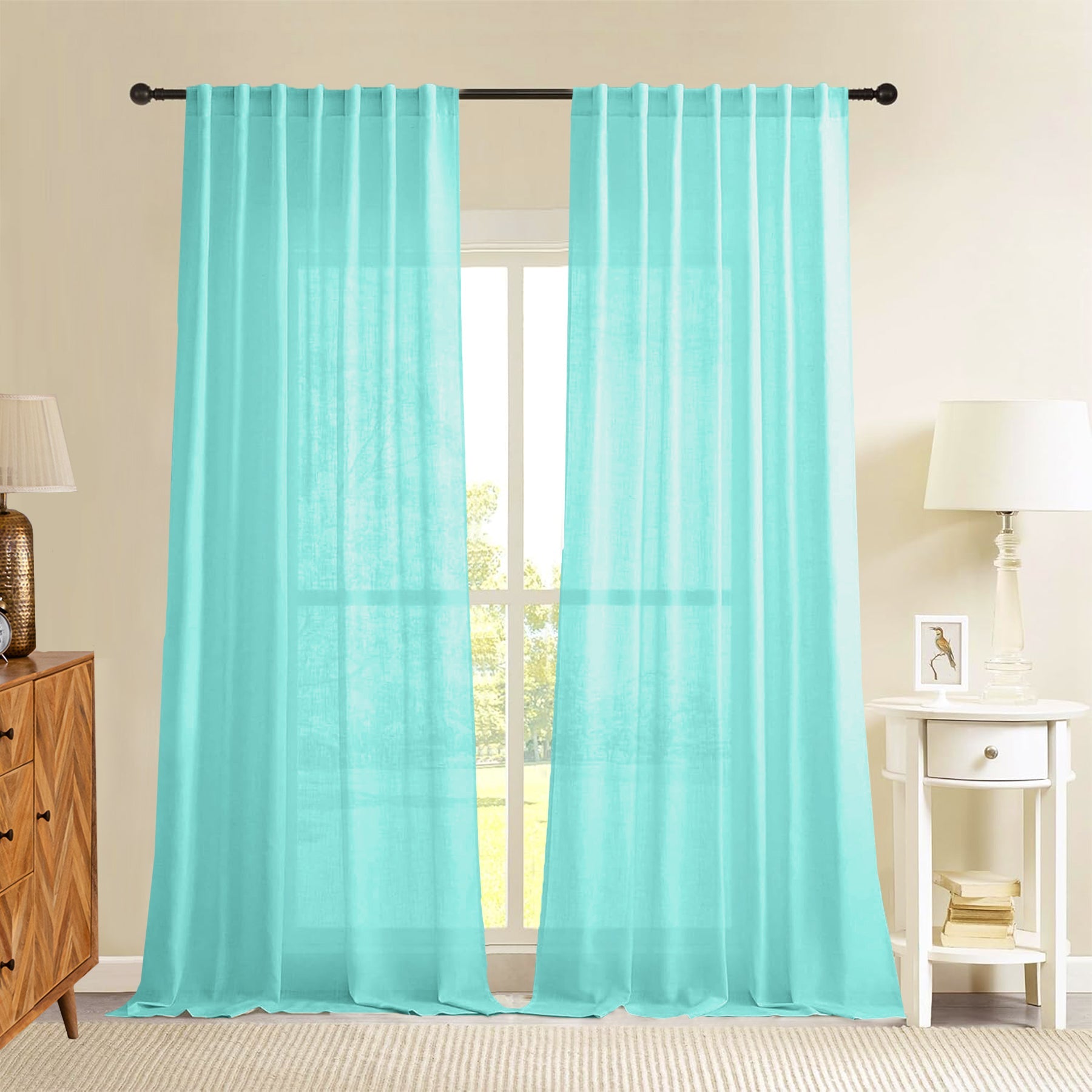 Fort Absolute - Back Tab Solid Sheer Curtain (Celeste)-1